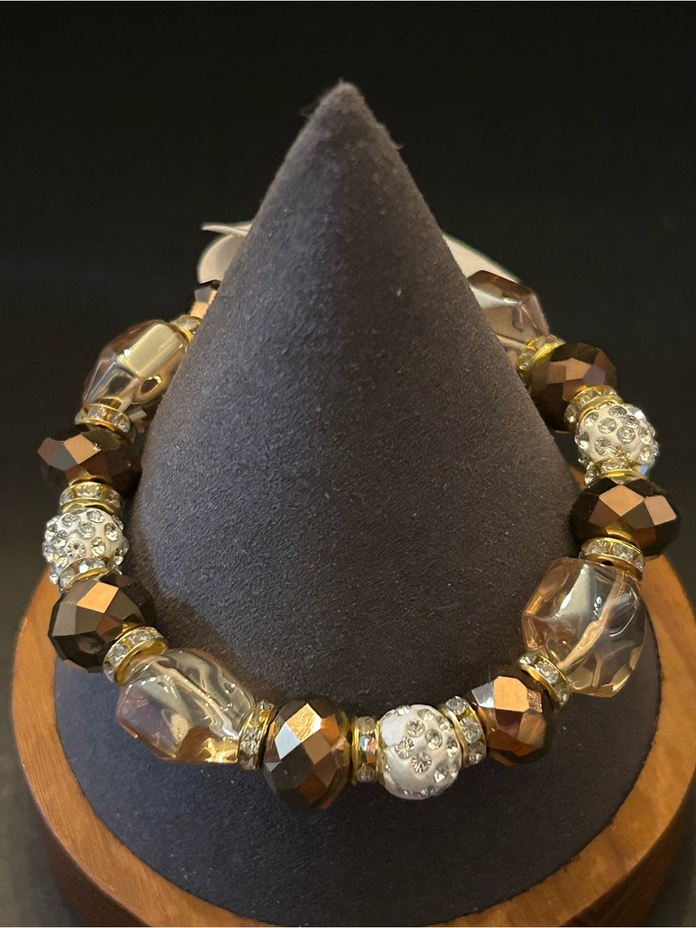 Fall Design Crystal & Brown Bead Stretch Bracelet with Gold Accents NWT